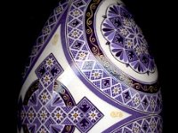 Purple Cross Ukrainian Easter Egg Pysanky By So Jeo : Pysanky pysanka ukrainian ukraine easter egg batik art purple goose oak leaves meander stars lavendar white diamonds nets sojeo